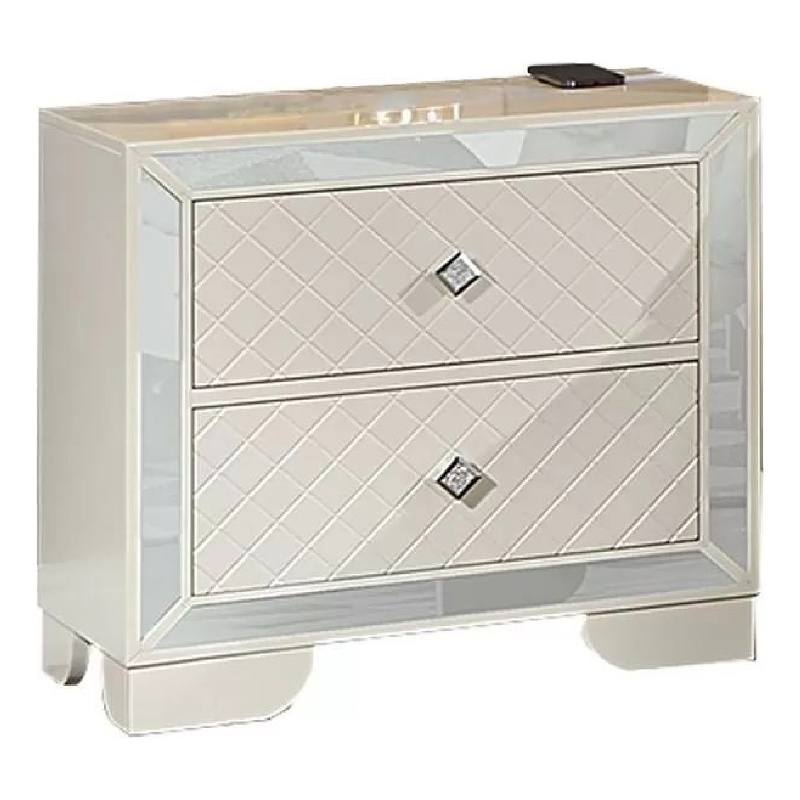 Athon Nightstand with 2 Drawers-Built-In Charging Port-Ivory Wood