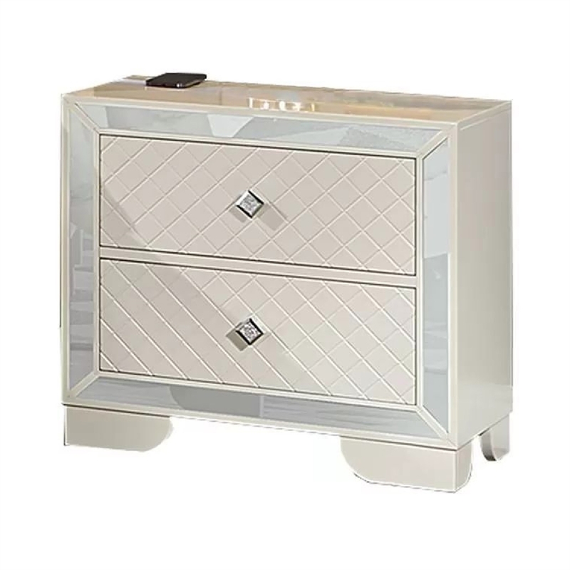 Athon Nightstand with 2 Drawers-Built-In Charging Port-Ivory Wood