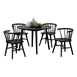 Yely 5pc Dining Table with 4 Windsor Chairs Set-Black Rubberwood