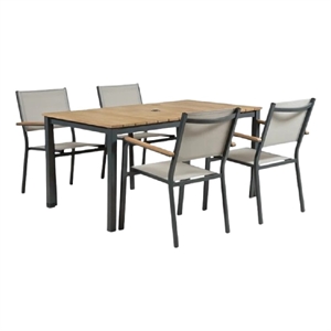 Ankia 5pc Outdoor Dining Table and Chairs Set-Gray-Natural Teak Brown