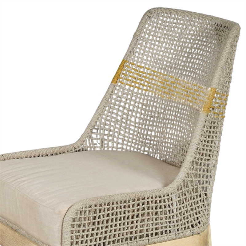 Set of 2 Dining Chairs-Handcrafted Mango Wood-Cotton Rope Weaving-Beige Cushion
