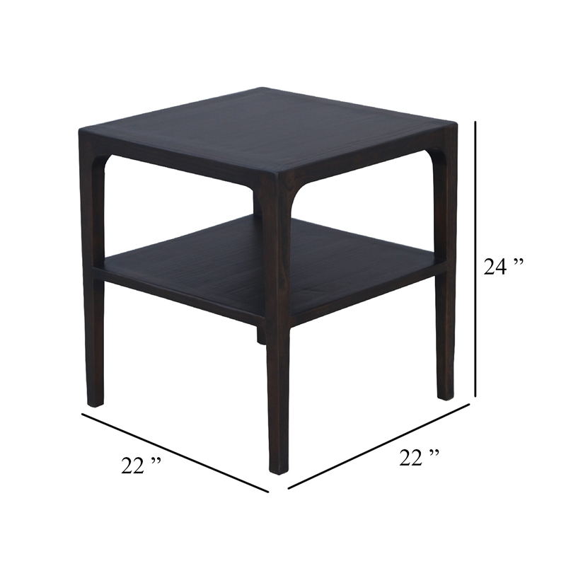 Geni Corner Table-22 Inch Square Top w Shelf-Parsons Style Java Gray