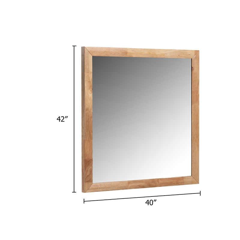 Noe Malia Mirror-40 Inch Rectangular Rubberwood Frame-Natural Brown