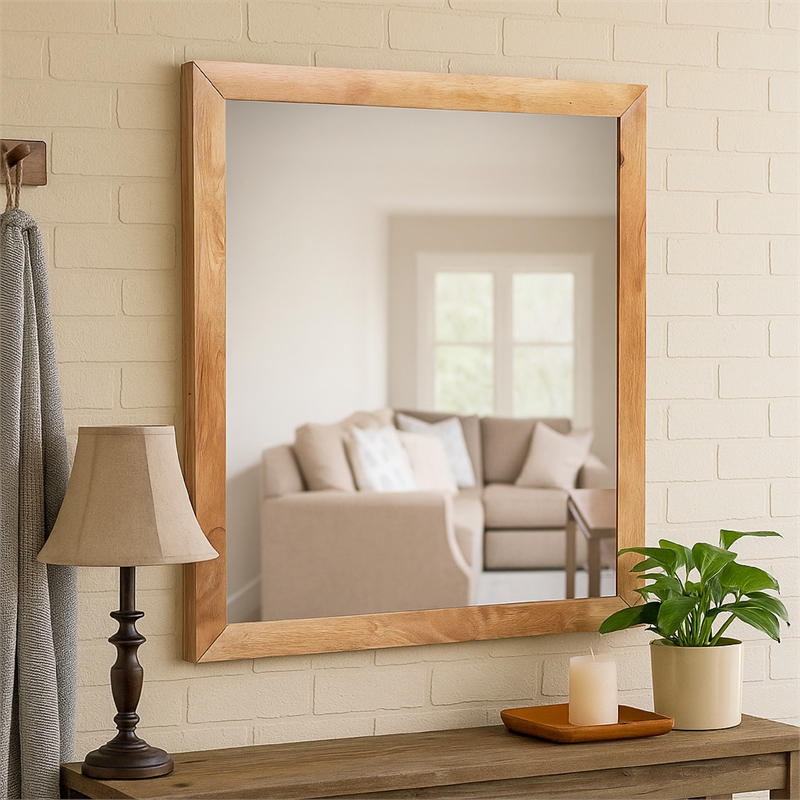 Noe Malia Mirror-40 Inch Rectangular Rubberwood Frame-Natural Brown
