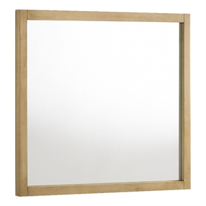 Noe Celia Accent Mirror-40 Inch Square Oak Wood Frame-Brown Finish