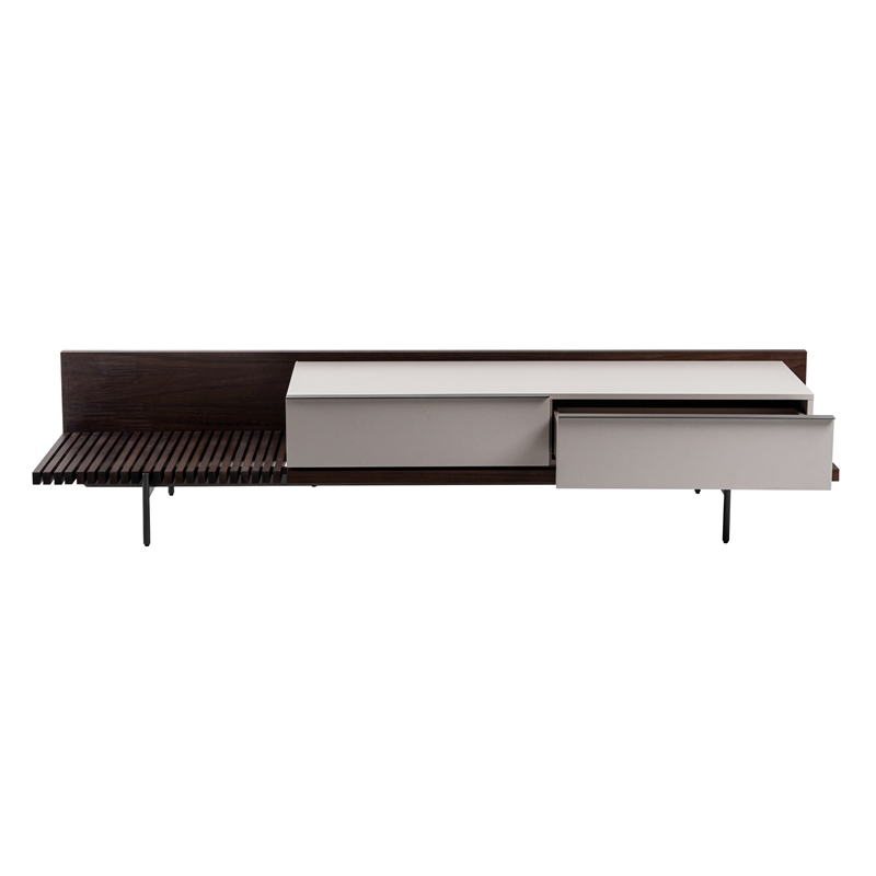Cid Inish TV Stand Entertainment Center-2 Drawers-Beige-Brown-94 Inch
