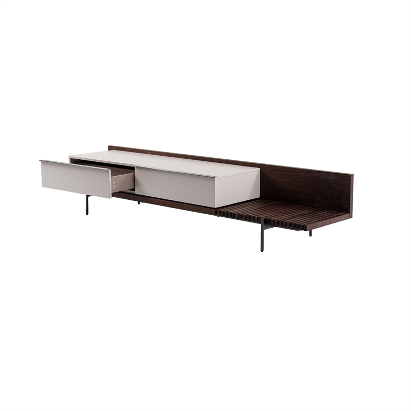 Cid Inish TV Stand Entertainment Center-2 Drawers-Beige-Brown-94 Inch