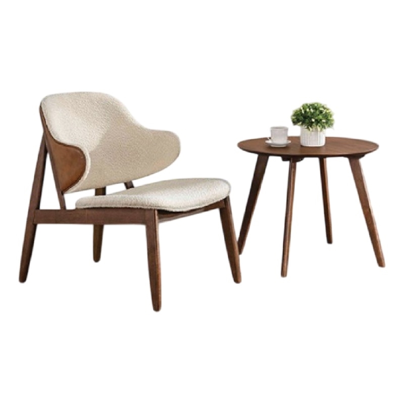 Ary 2pc Accent Table and Wingback Chair Set-Beige Boucle-Walnut Brown