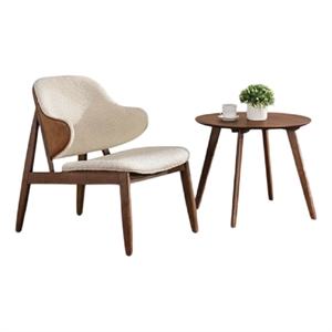 Ary 2pc Accent Table and Wingback Chair Set-Beige Boucle-Walnut Brown