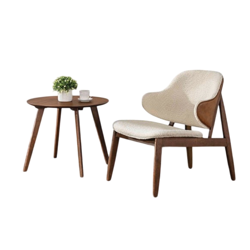 Ary 2pc Accent Table and Wingback Chair Set-Beige Boucle-Walnut Brown