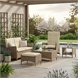 Ankia 4pc Outdoor Reclining Chair and Ottoman Set-Beige Brown Woven