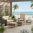Ankia 4pc Outdoor Reclining Chair and Ottoman Set-Beige Brown Woven