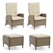 Ankia 4pc Outdoor Reclining Chair and Ottoman Set-Beige Brown Woven