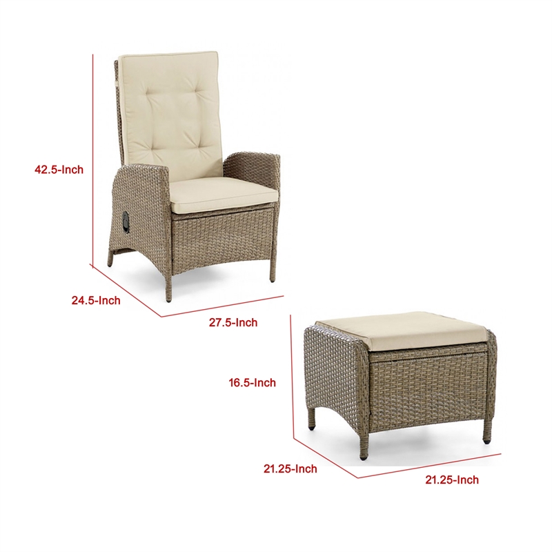 Ankia 4pc Outdoor Reclining Chair and Ottoman Set-Beige Brown Woven