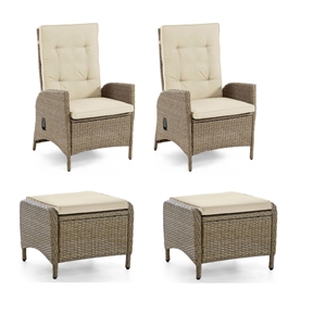 Ankia 4pc Outdoor Reclining Chair and Ottoman Set-Beige Brown Woven