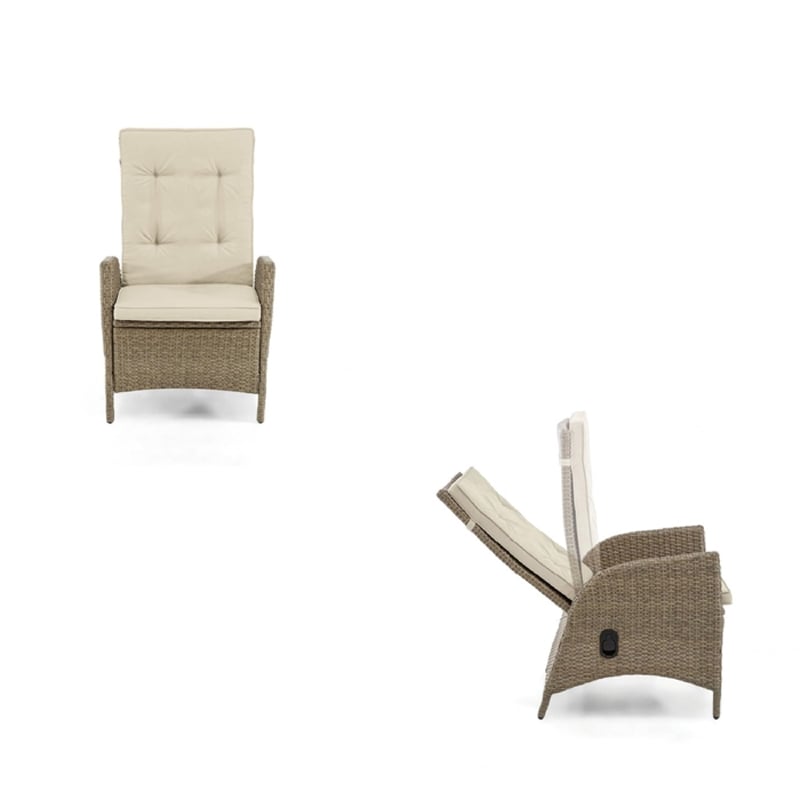 Ankia 4pc Outdoor Reclining Chair and Ottoman Set-Beige Brown Woven