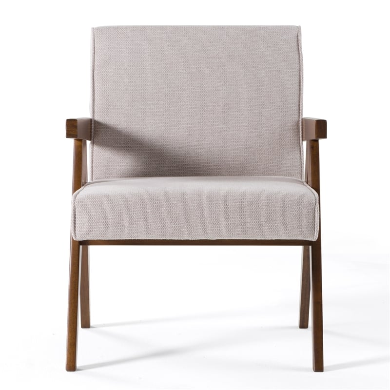 Cid Jose Accent Chair Set of 2-Beige Polyester-Walnut Brown Wood
