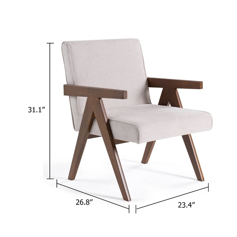 Cid Jose Accent Chair Set of 2-Beige Polyester-Walnut Brown Wood