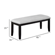 Amber Dining Bench-Gray Fabric Seat w Nailheads-Black Wood-48 Inch