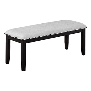 Amber Dining Bench-Gray Fabric Seat w Nailheads-Black Wood-48 Inch