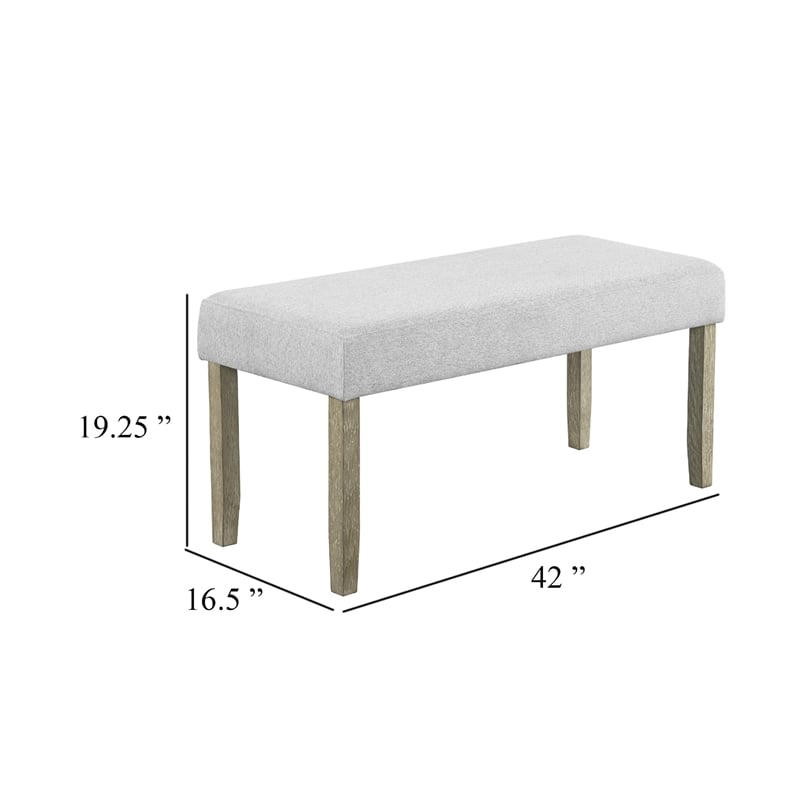 Koji Dining Bench-Gray Fabric Padded Seat-Brown Wood Frame-42 Inch