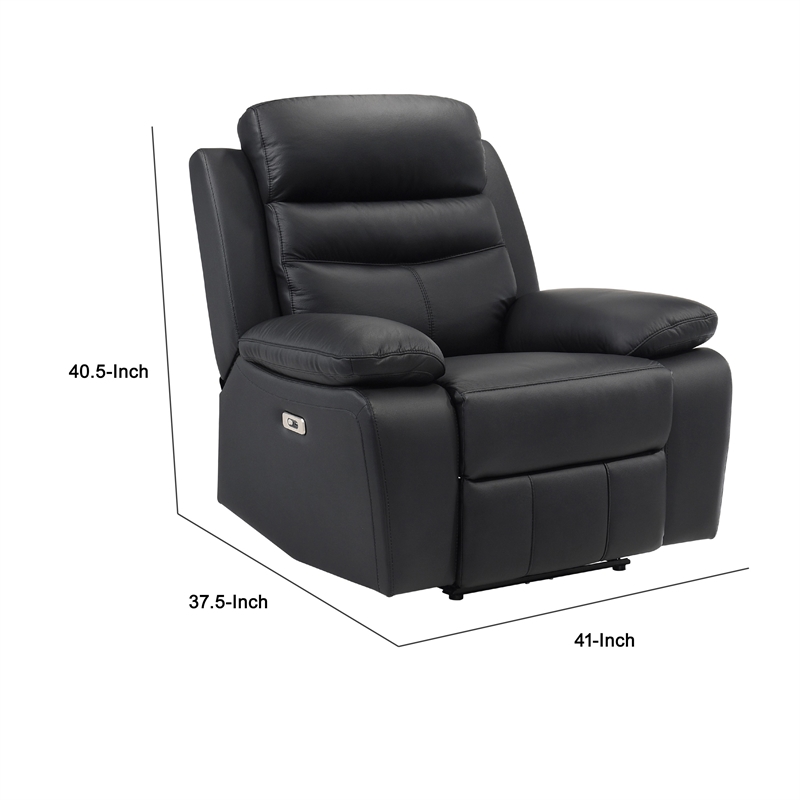 Hanna Power Reclining Chair-USB Port-Black Top Grain Leather