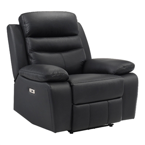 Hanna Power Reclining Chair-USB Port-Black Top Grain Leather