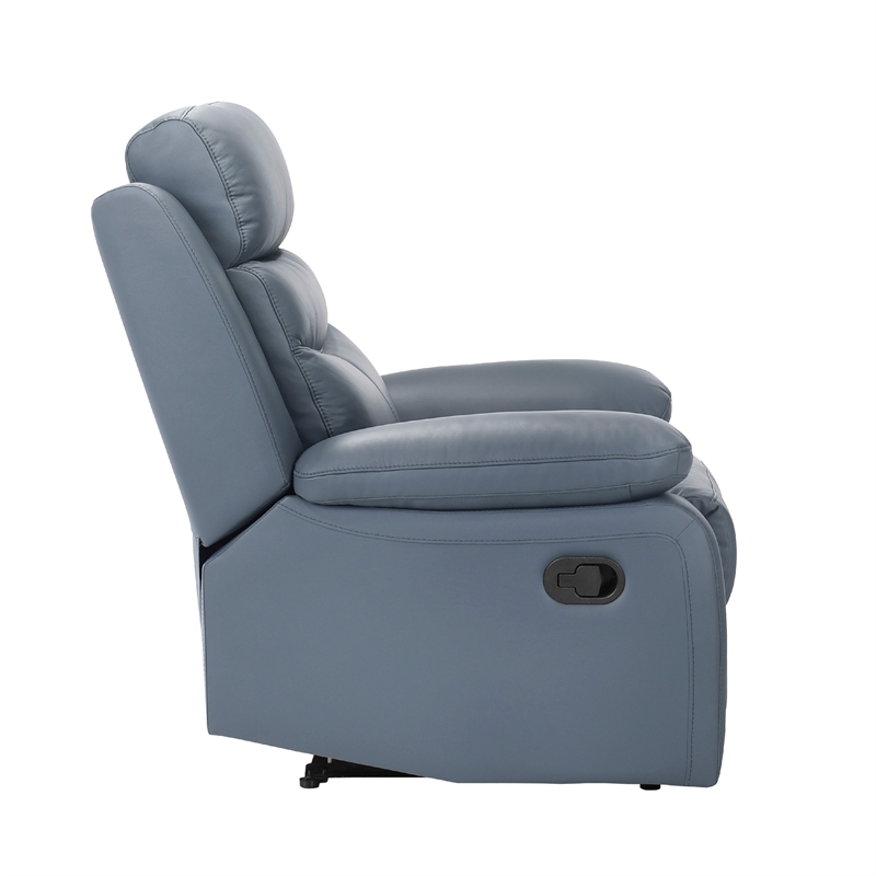 Hanna Manual Reclining Chair-Blue Top Grain Leather Cushions