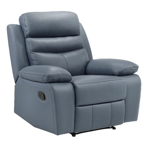 Hanna Manual Reclining Chair-Blue Top Grain Leather Cushions