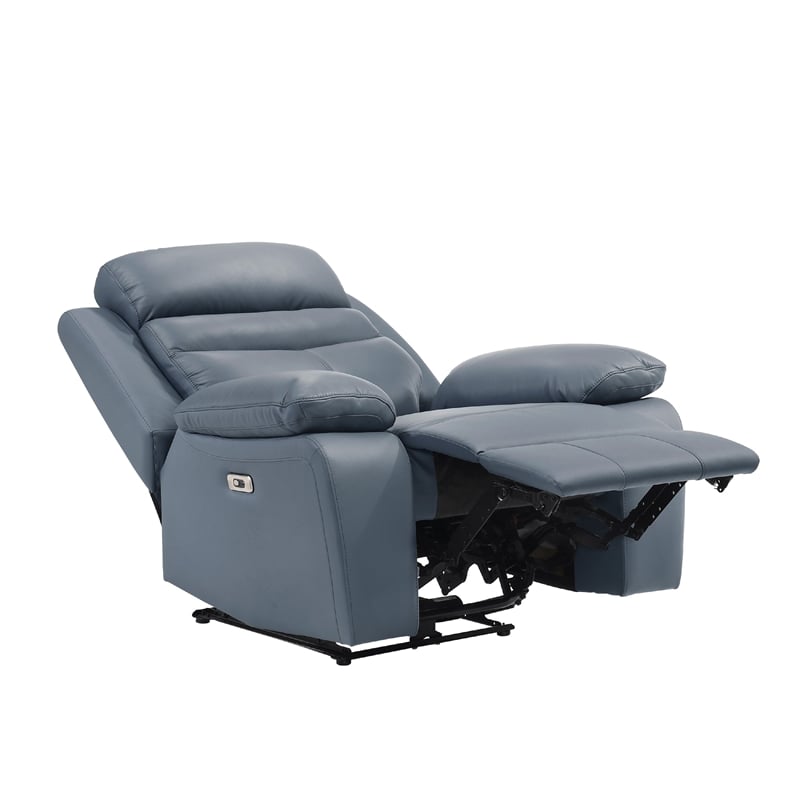 Hanna Power Reclining Chair-Blue Top Grain Leather Cushions-USB Port