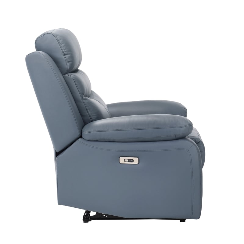 Hanna Power Reclining Chair-Blue Top Grain Leather Cushions-USB Port