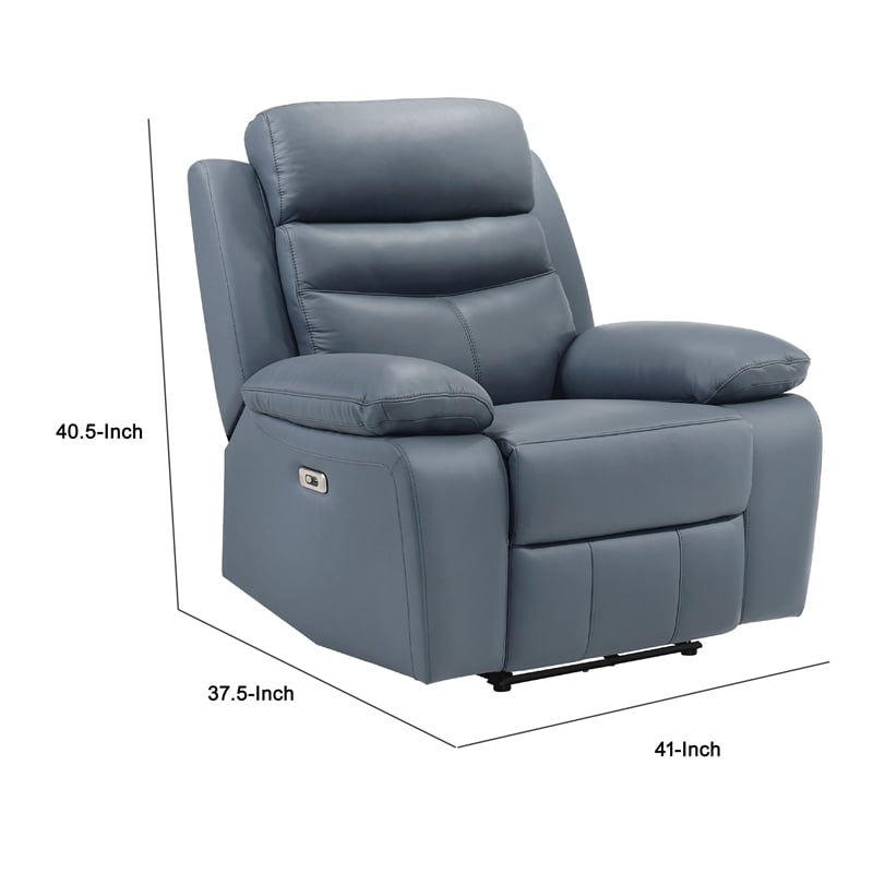 Hanna Power Reclining Chair-Blue Top Grain Leather Cushions-USB Port