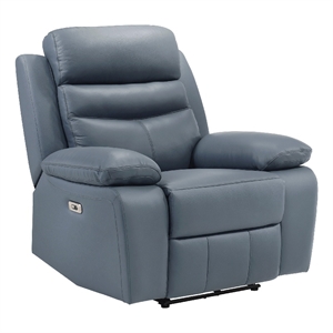 Hanna Power Reclining Chair-Blue Top Grain Leather Cushions-USB Port