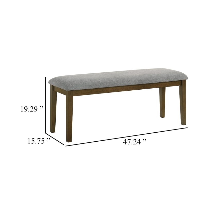 Lyoi Dining Bench-47 Inch Gray Rectangular Fabric Seat-Brown Wood