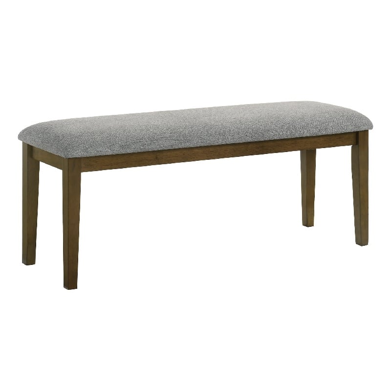 Lyoi Dining Bench-47 Inch Gray Rectangular Fabric Seat-Brown Wood