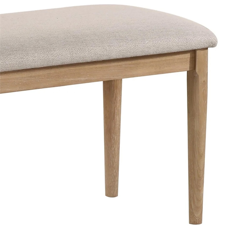 Aruk Dining Bench-47 Inch Khaki Rectangular Fabric Seat-Brown Wood