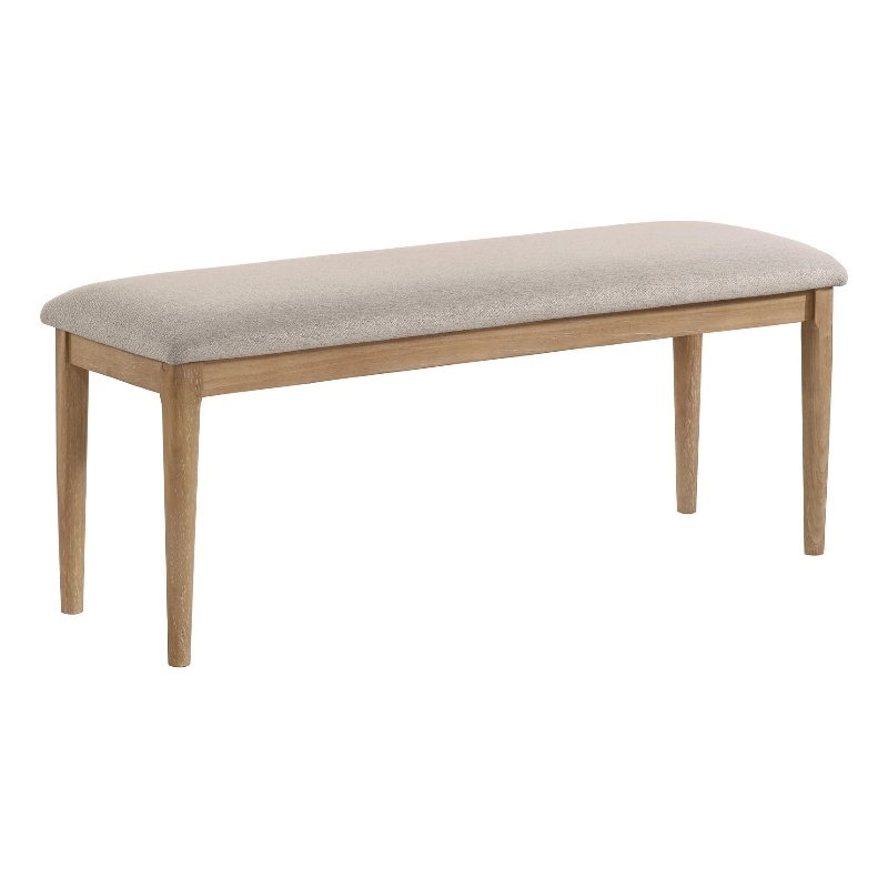 Aruk Dining Bench-47 Inch Khaki Rectangular Fabric Seat-Brown Wood