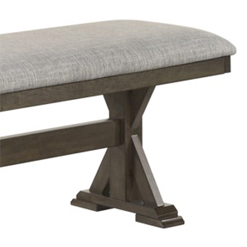 Omal Dining Bench-Brown Wood-53 Inch Rectangular Gray Fabric Seat