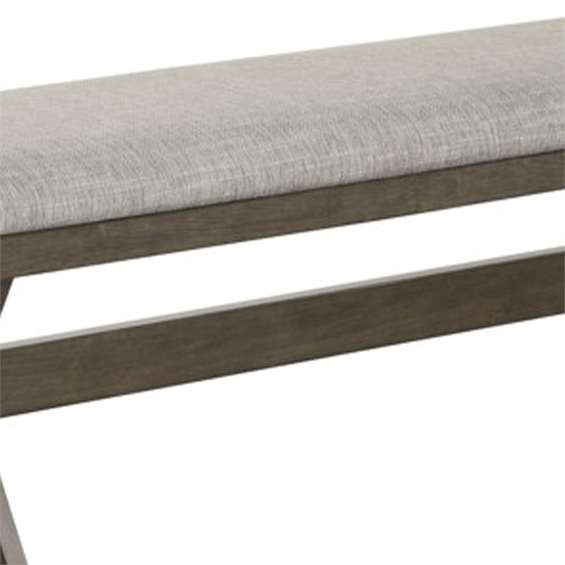 Omal Dining Bench-Brown Wood-53 Inch Rectangular Gray Fabric Seat