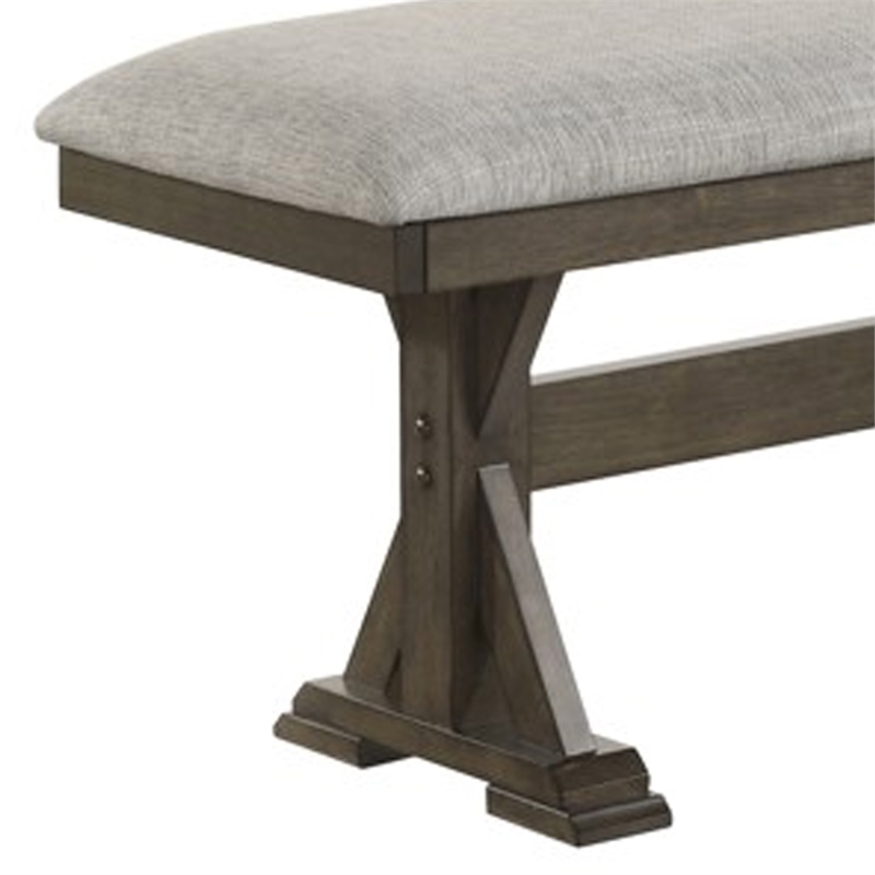 Omal Dining Bench-Brown Wood-53 Inch Rectangular Gray Fabric Seat