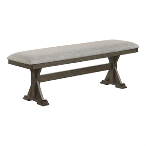 Omal Dining Bench-Brown Wood-53 Inch Rectangular Gray Fabric Seat