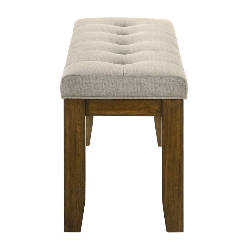 Liyo Dining Bench-Tufted Beige Upholstery Seat-Brown Wood-48 Inch