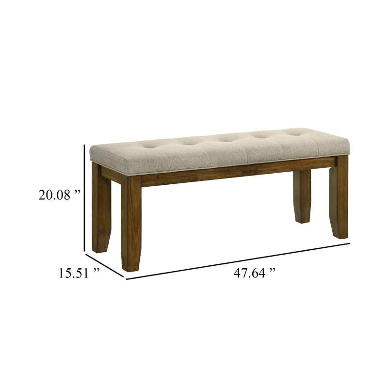 Liyo Dining Bench-Tufted Beige Upholstery Seat-Brown Wood-48 Inch