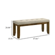 Liyo Dining Bench-Tufted Beige Upholstery Seat-Brown Wood-48 Inch