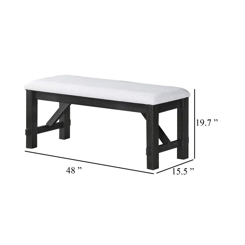 Riby 48 Inch Dining Bench-Black Wood Body-Gray Linen Padded Seat