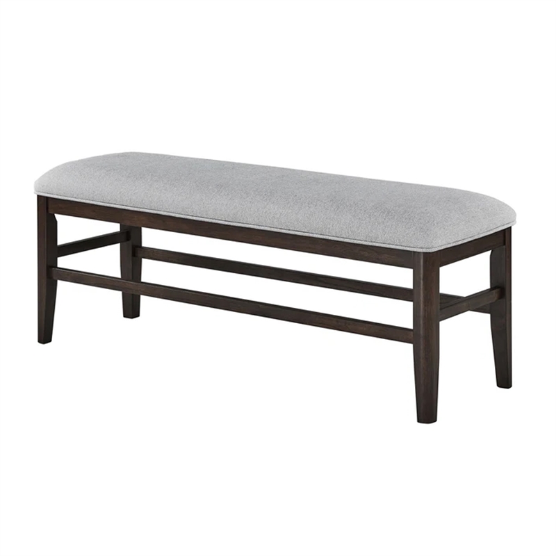 Hiun Dining Bench-Dove Gray Padded Seat-Oak Brown Wood-50 Inch