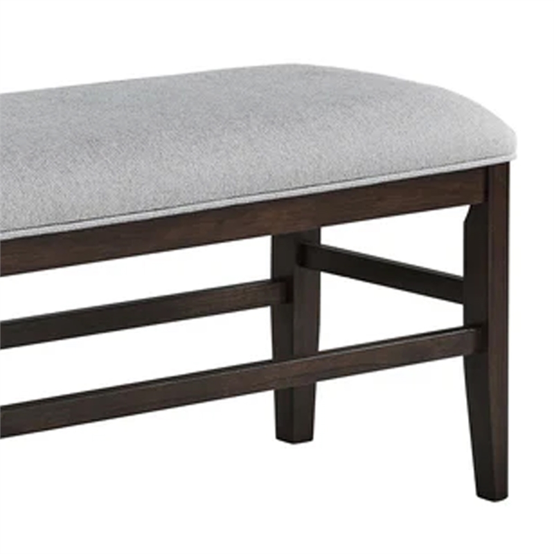 Hiun Dining Bench-Dove Gray Padded Seat-Oak Brown Wood-50 Inch