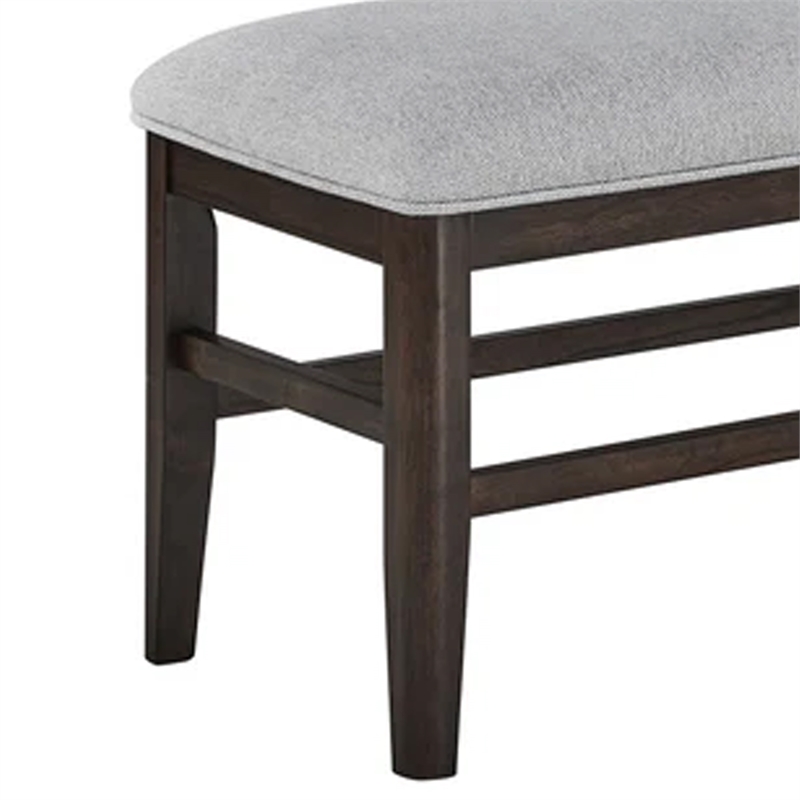 Hiun Dining Bench-Dove Gray Padded Seat-Oak Brown Wood-50 Inch