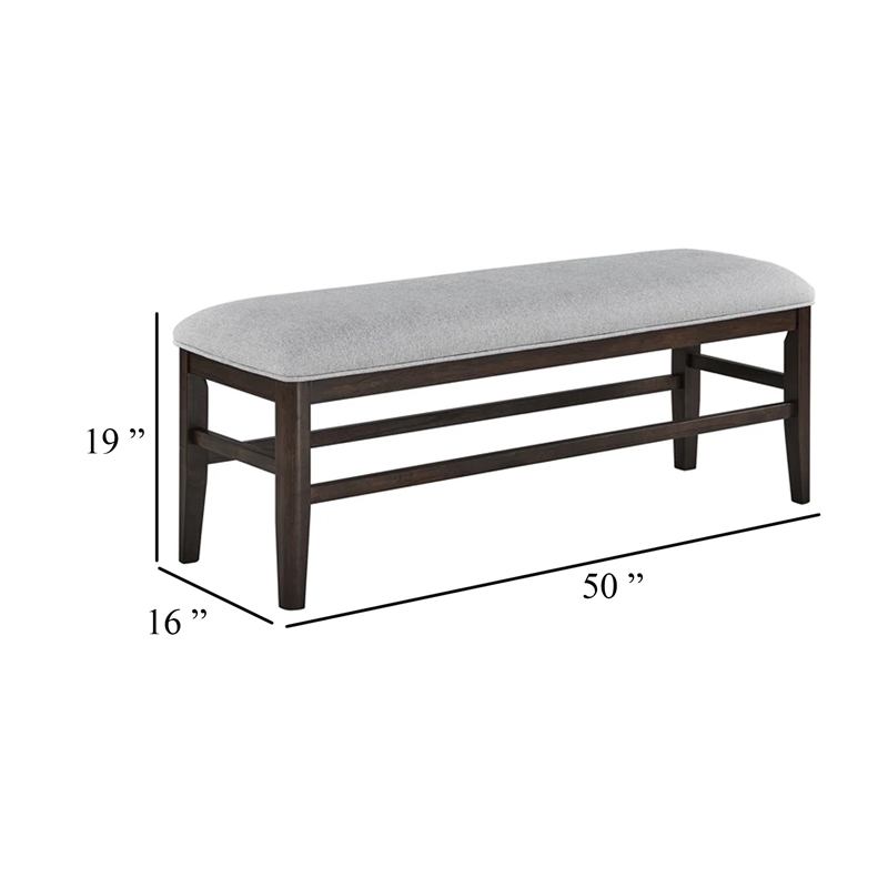 Hiun Dining Bench-Dove Gray Padded Seat-Oak Brown Wood-50 Inch