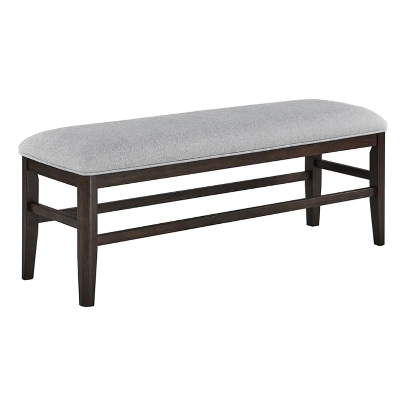 Hiun Dining Bench-Dove Gray Padded Seat-Oak Brown Wood-50 Inch